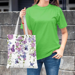 Colorful Butterfly Print Canvas Tote Bag for Daily Shopping