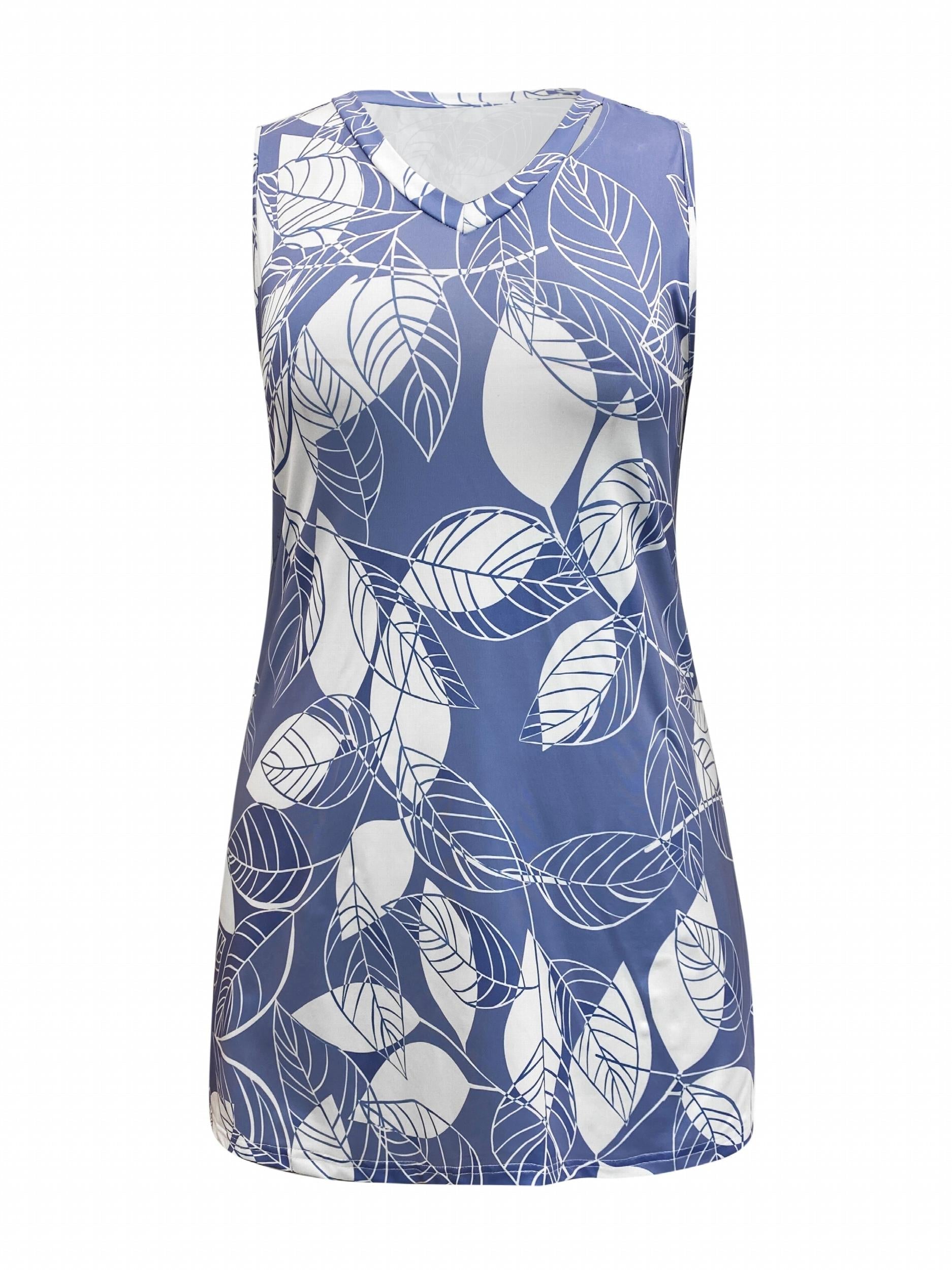  Leaf Print V Neck Cut Out Tank Top