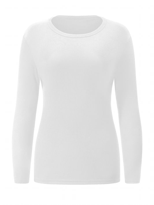 Ribbed Round Neck Long Sleeve T shirt for Women
