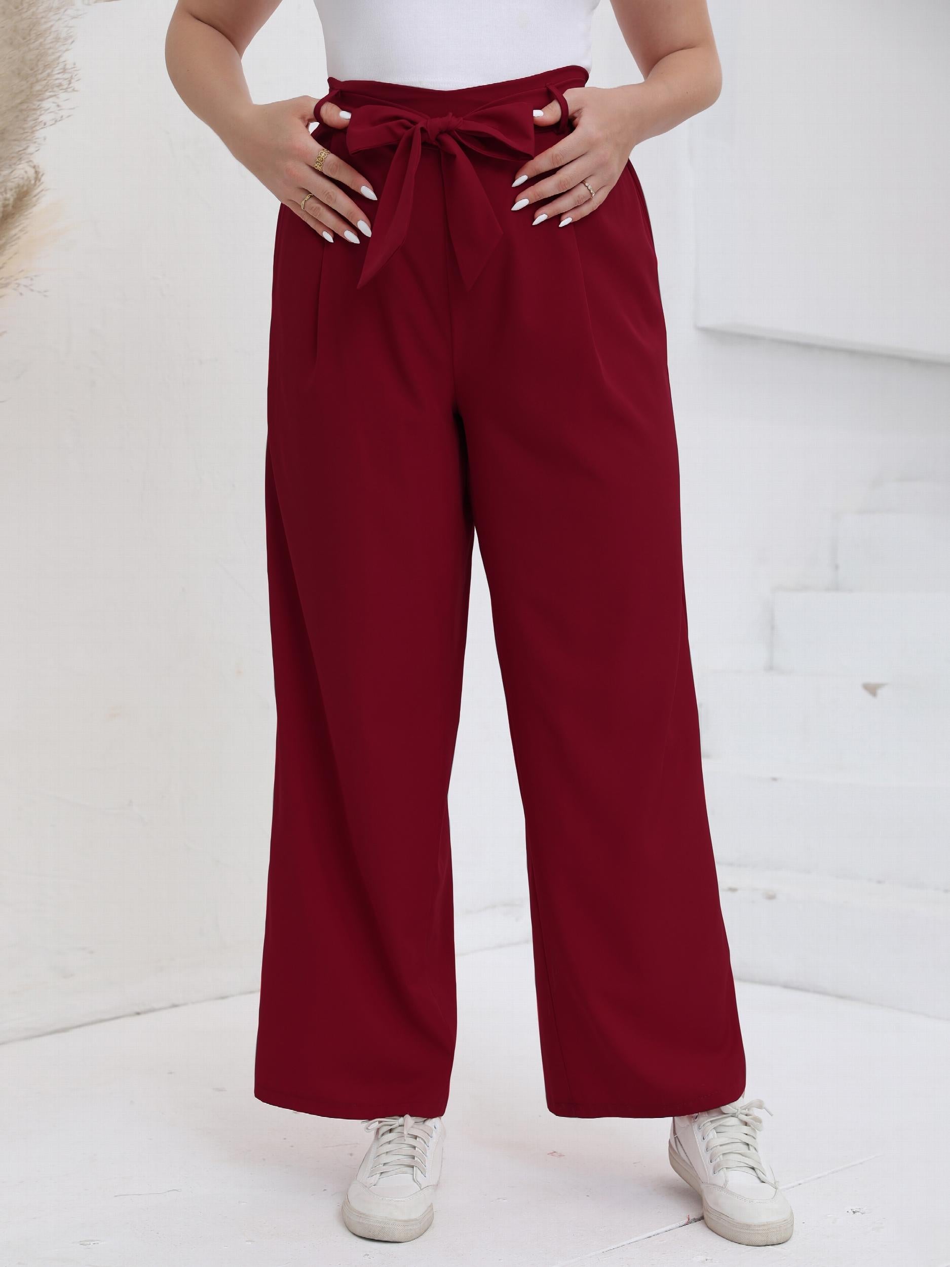  Solid High Rise Wide Leg Trousers With Belt