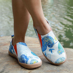 Women's Print Flat Loafers Slip On Shoes Comfy Travel Shoes