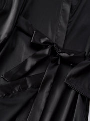 Satin Long Sleeve V Neck Robe with Belt