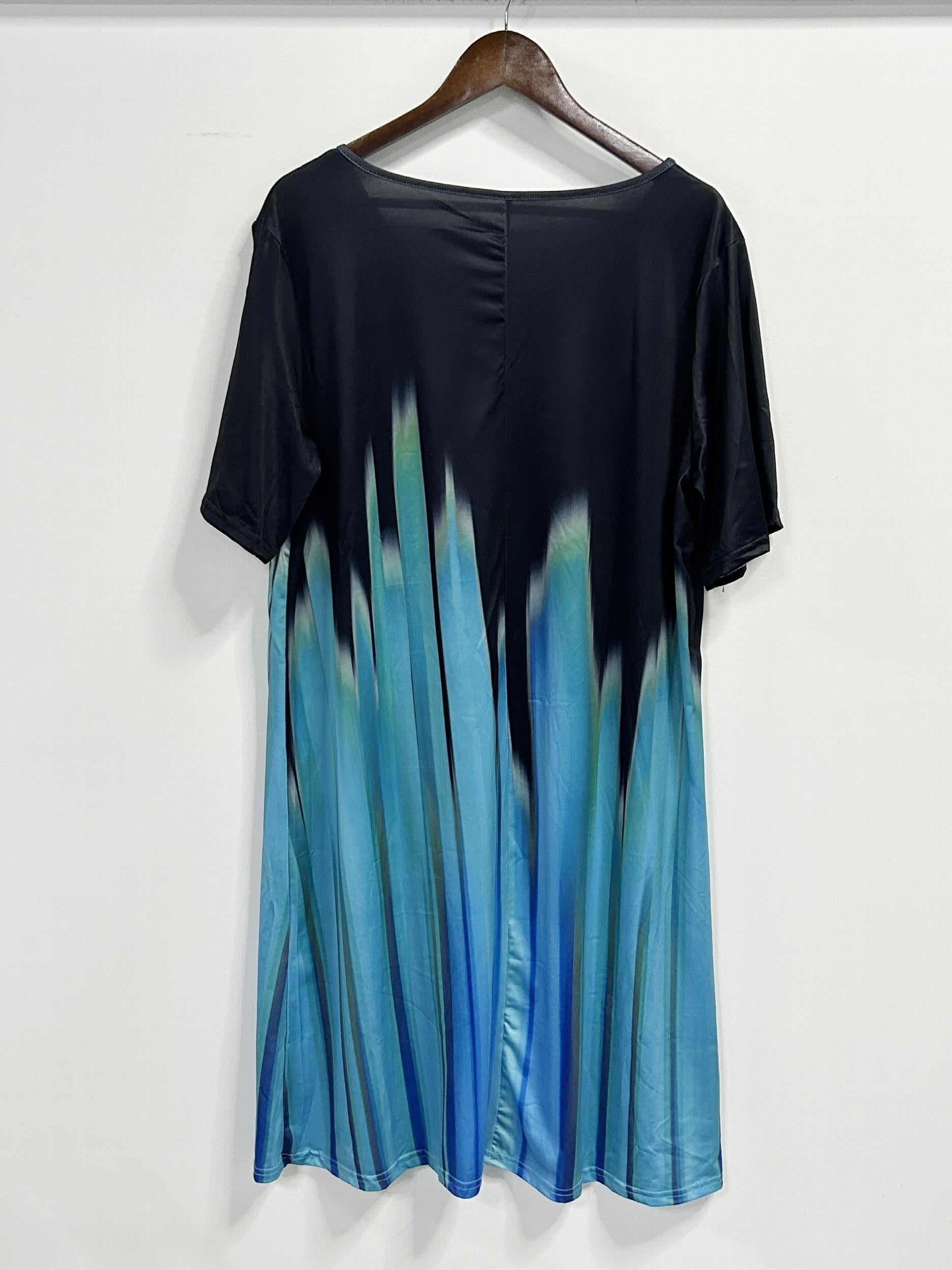  Ombre Print Short Sleeve V Neck Tee Dress