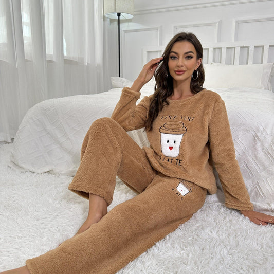 Letter Print Lounge Set Long Sleeve Crew Neck Top & Pants