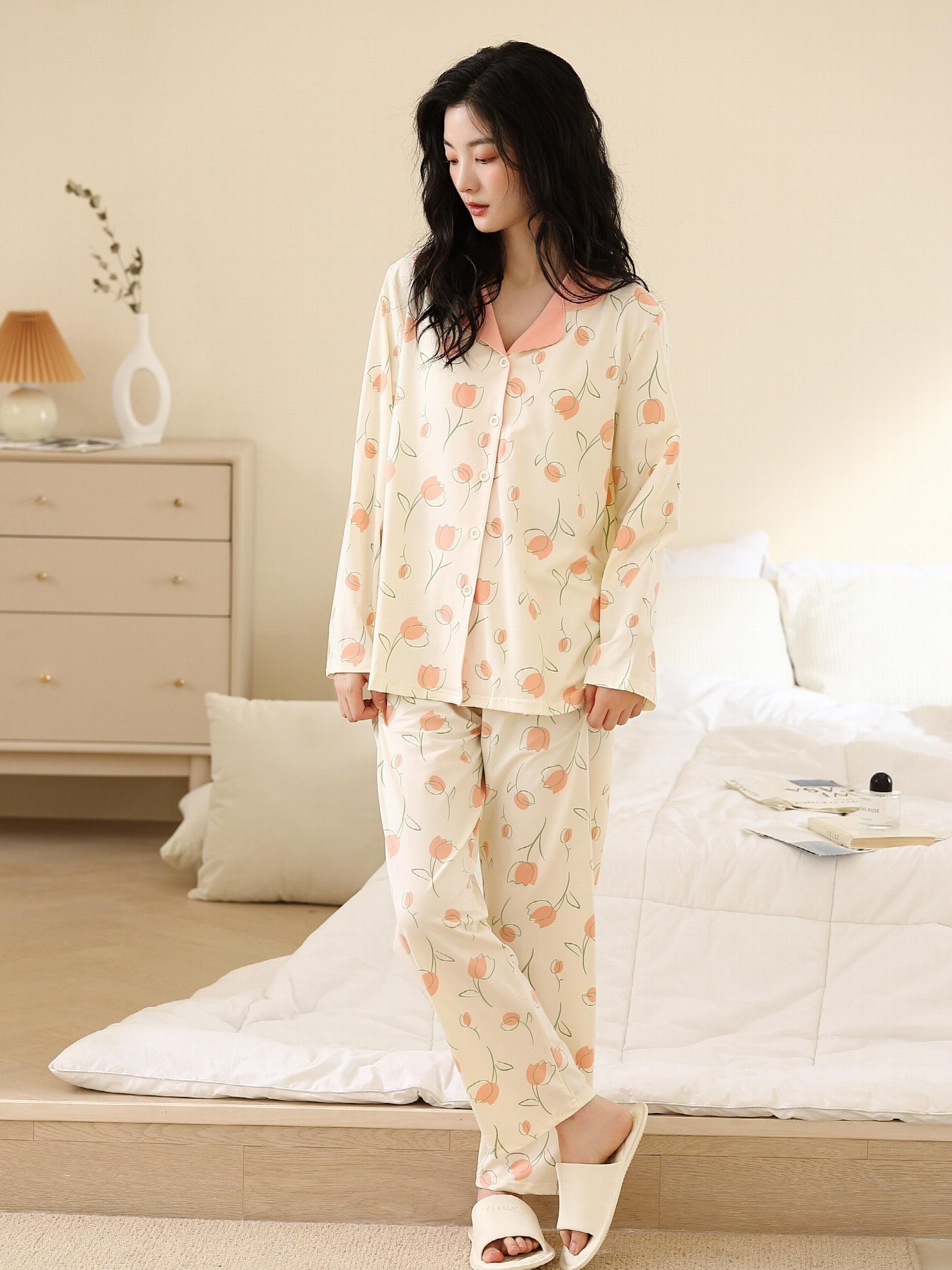 Floral Print Pajama Set Long Sleeve Top & Pants