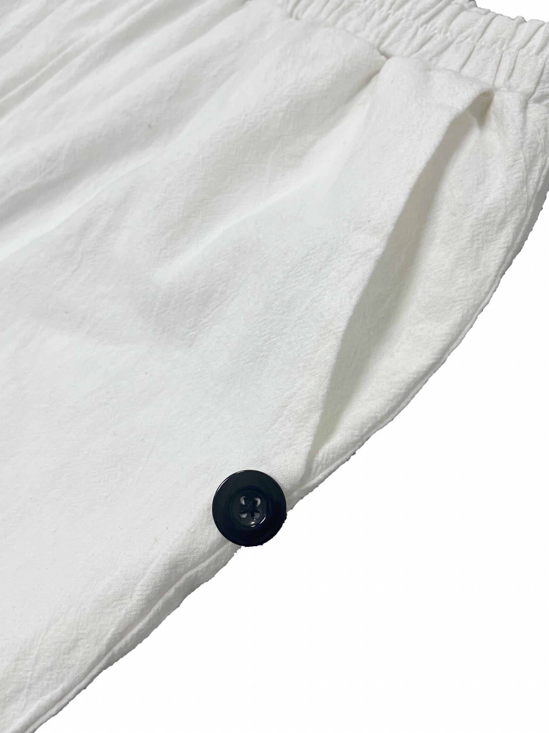  Solid Button Elastic Waist Shorts With Pockets