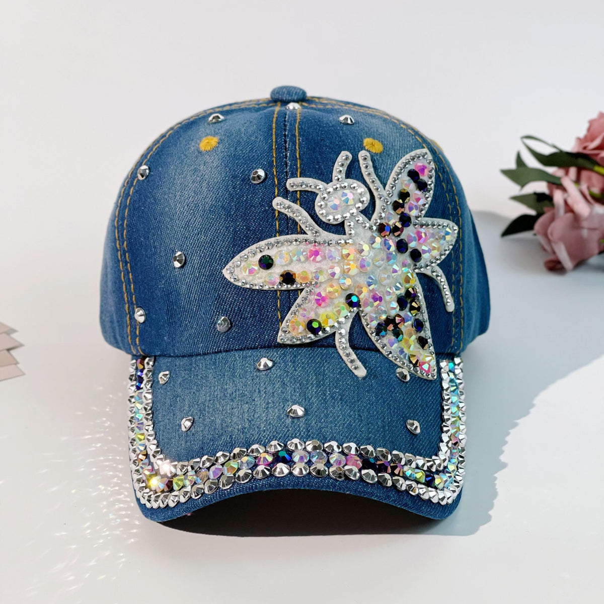 Y2K Butterfly Patch Denim Baseball Cap Rhinestone Decor