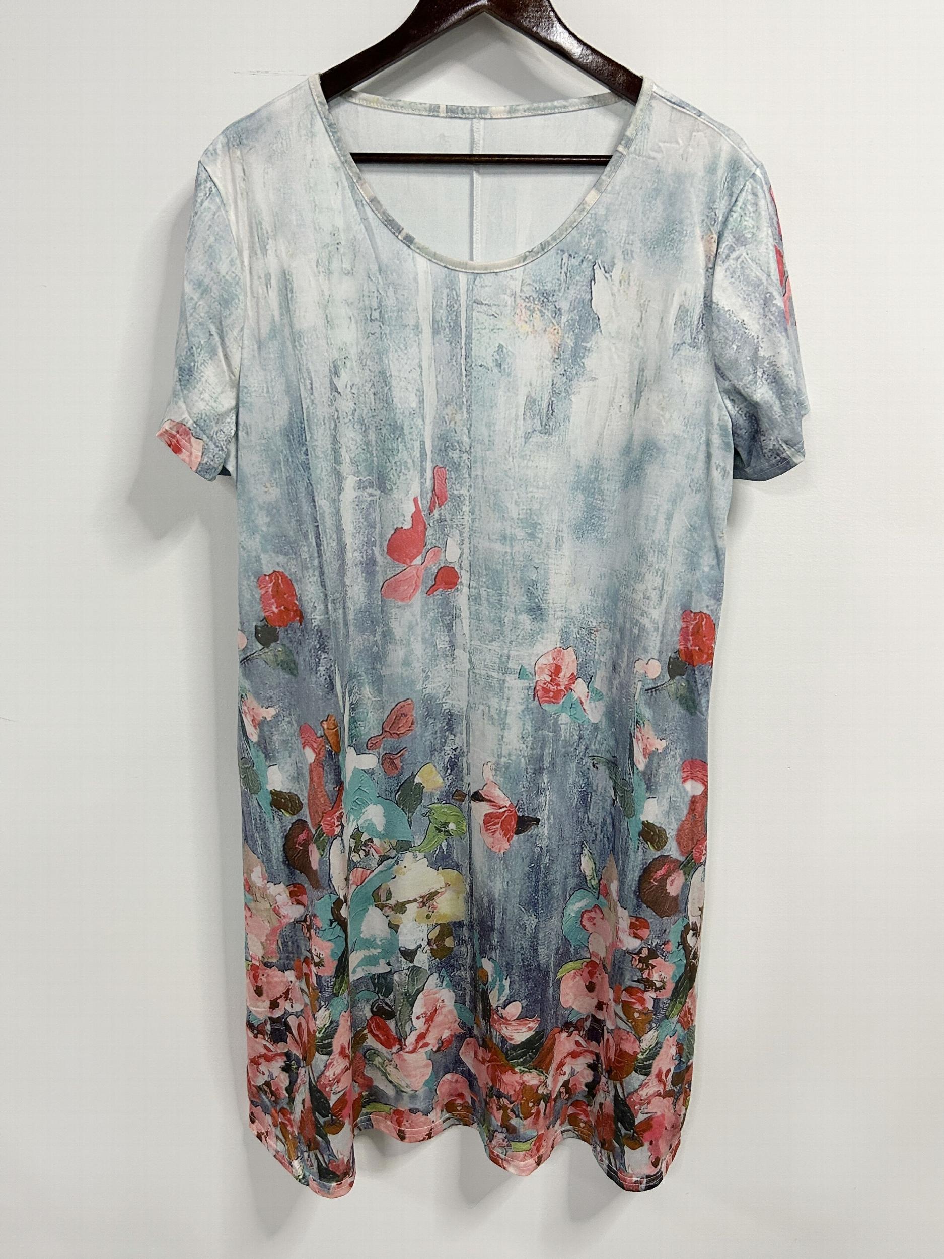  Floral Print Short Sleeve Round Neck Dress with Pockets