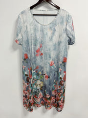  Floral Print Short Sleeve Round Neck Dress with Pockets