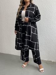  Geo Print Long Sleeve Button Shirt Dress