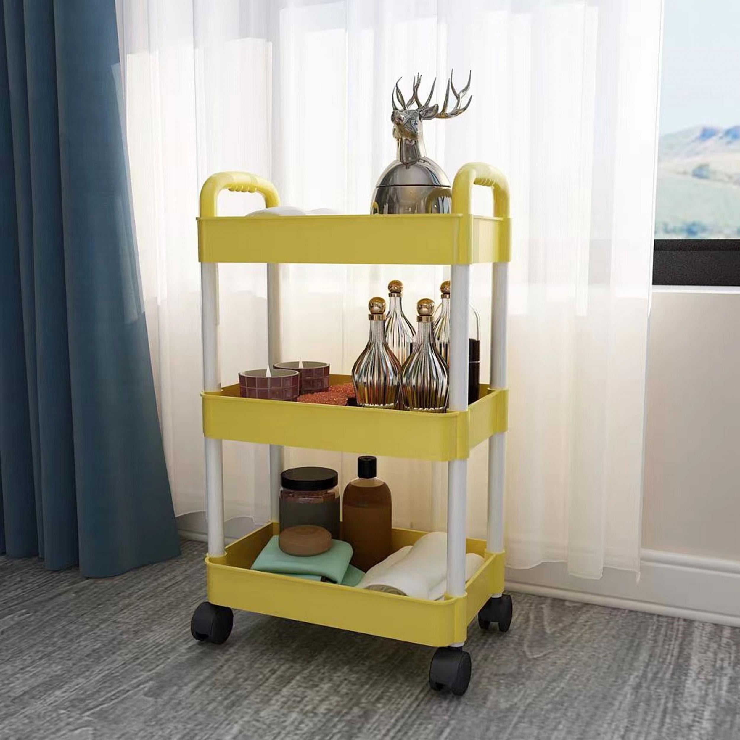 Yellow Cart Three layer Bookshelf Storage Rack School Supplies