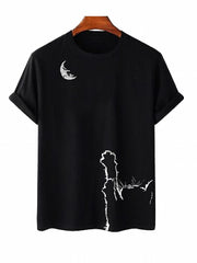 Cat And Moon Graphic Short Sleeve Top Printed T shirt Women's Activewear