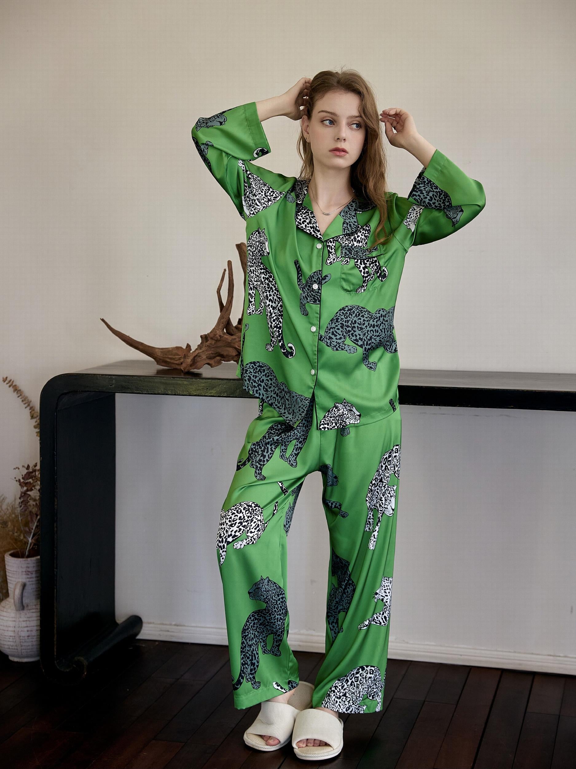 Leopard Print Pajama Set Long Sleeve Top & Pants