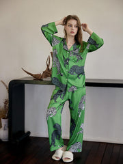 Leopard Print Pajama Set Long Sleeve Top & Pants