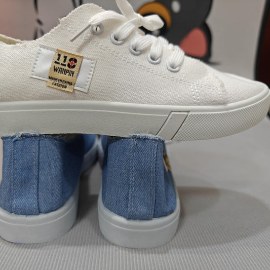 Women's Canvas Lace Up Flat Sneakers Lightweight Low Top Shoes