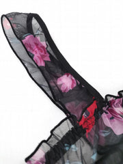 Floral Print Ruffle Trim Mesh Tank Nightdress Women's Plus Size