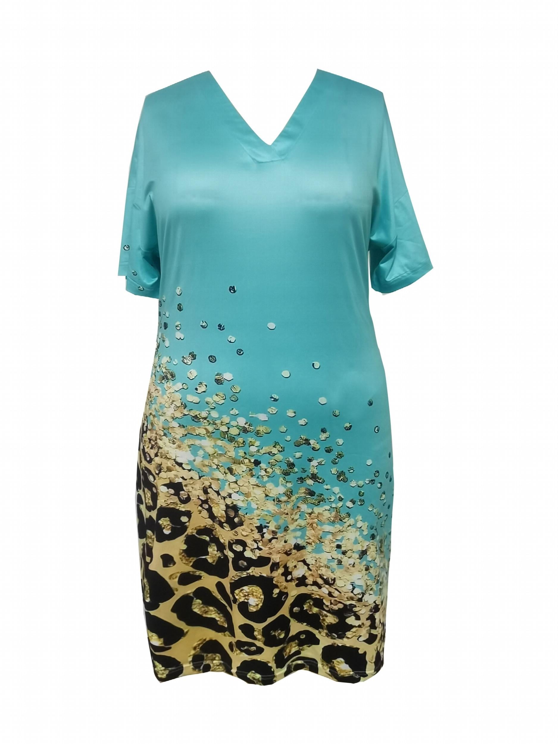  Casual Dress Women's Plus Colorblock Glitter Leopard Print