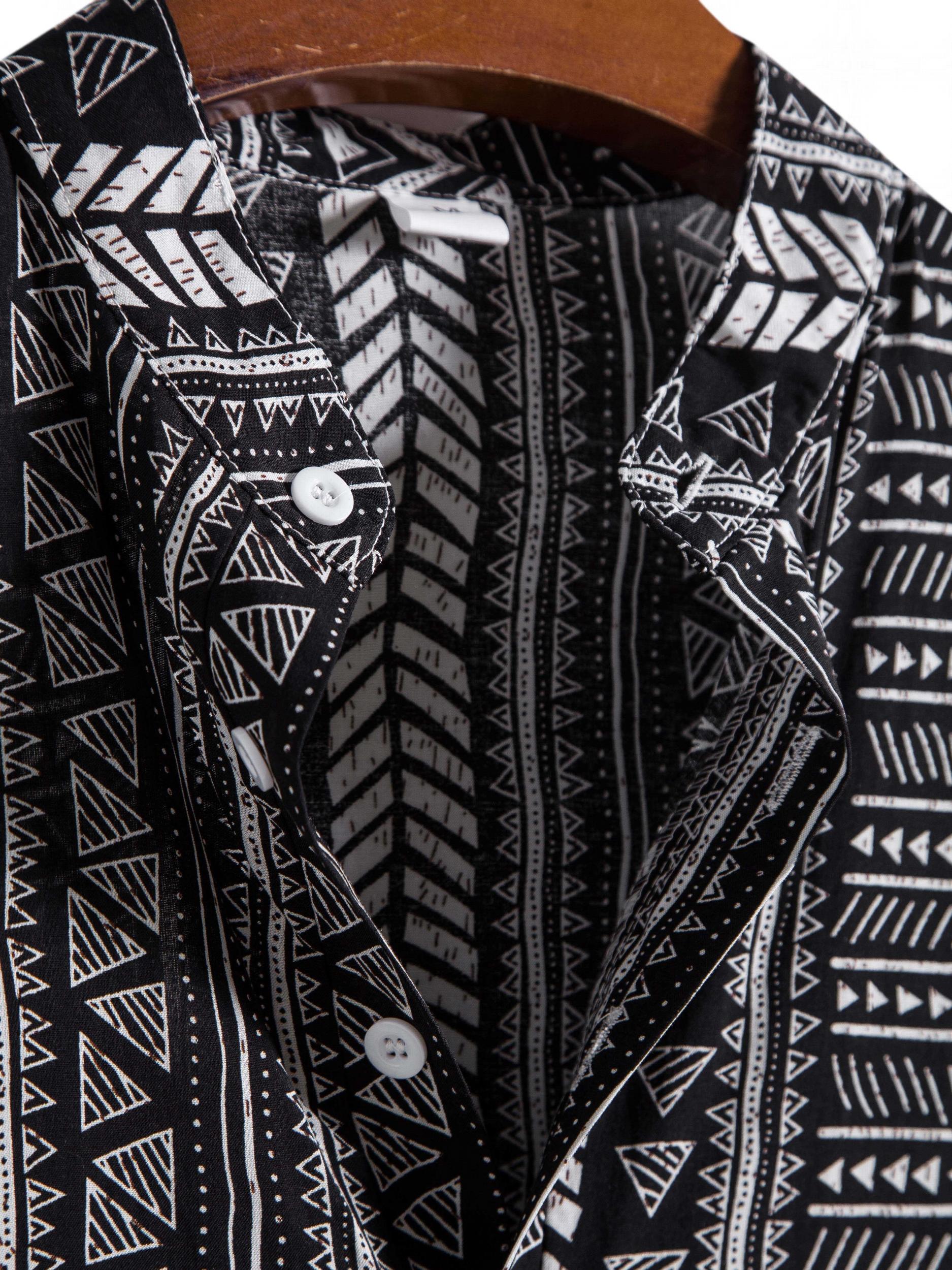 Men's Bohemian Style Ethnic Lapel Short Sleeve Button Up Shirt