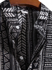 Men's Bohemian Style Ethnic Lapel Short Sleeve Button Up Shirt