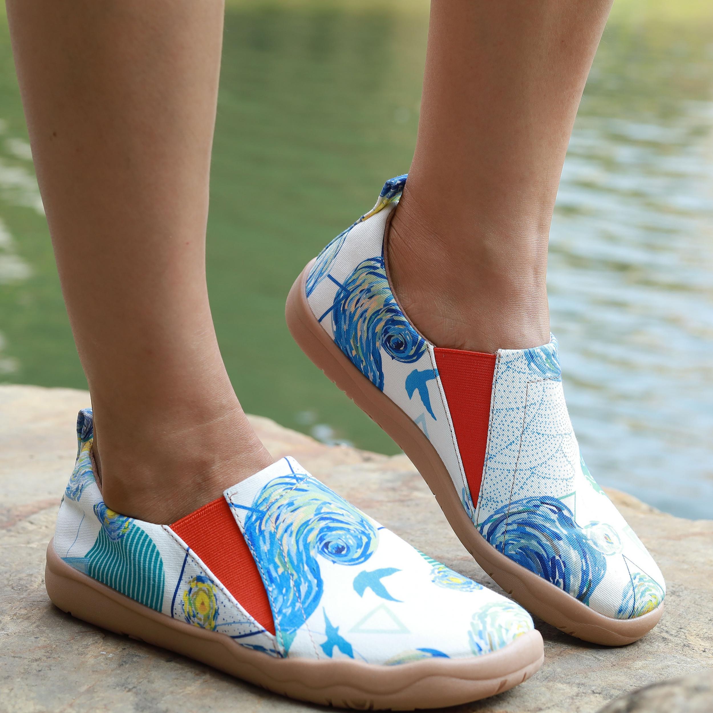 Women's Print Flat Loafers Slip On Shoes Comfy Travel Shoes