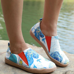 Women's Print Flat Loafers Slip On Shoes Comfy Travel Shoes