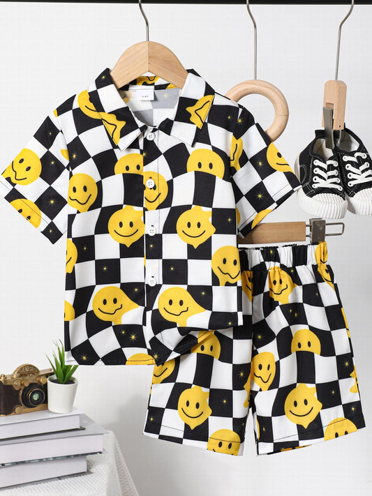 Toddler Boy's Happy Face Print 2pcs Shirt & Shorts Set