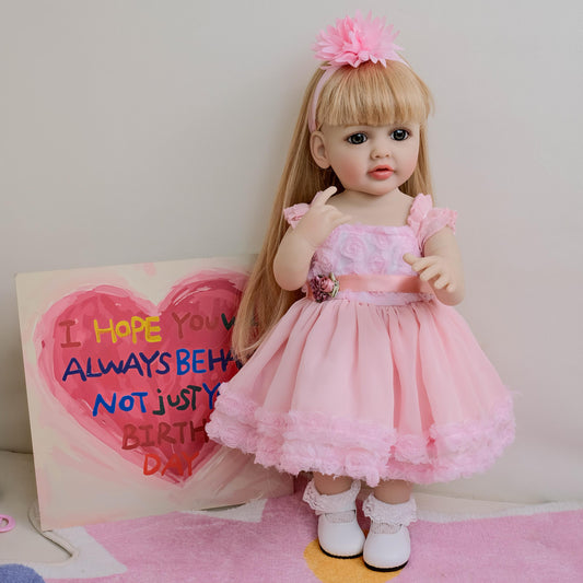 22" Princess Doll Blonde Hair Pink Gown & Accessories