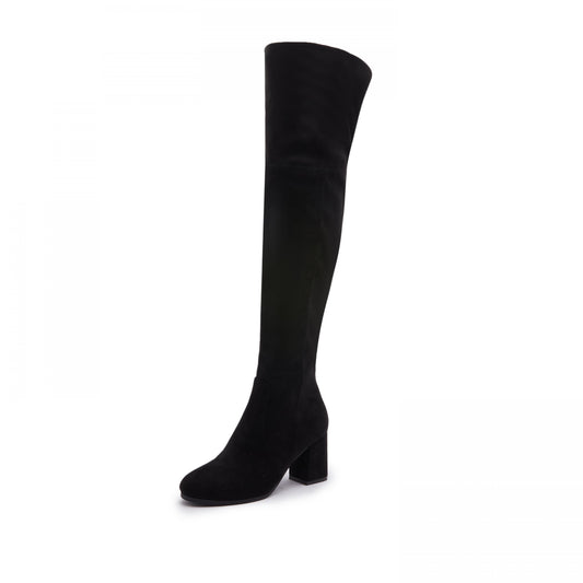 Chunky Heel Thigh High Boots Solid Round Toe Comfortable & Stylish Shoes