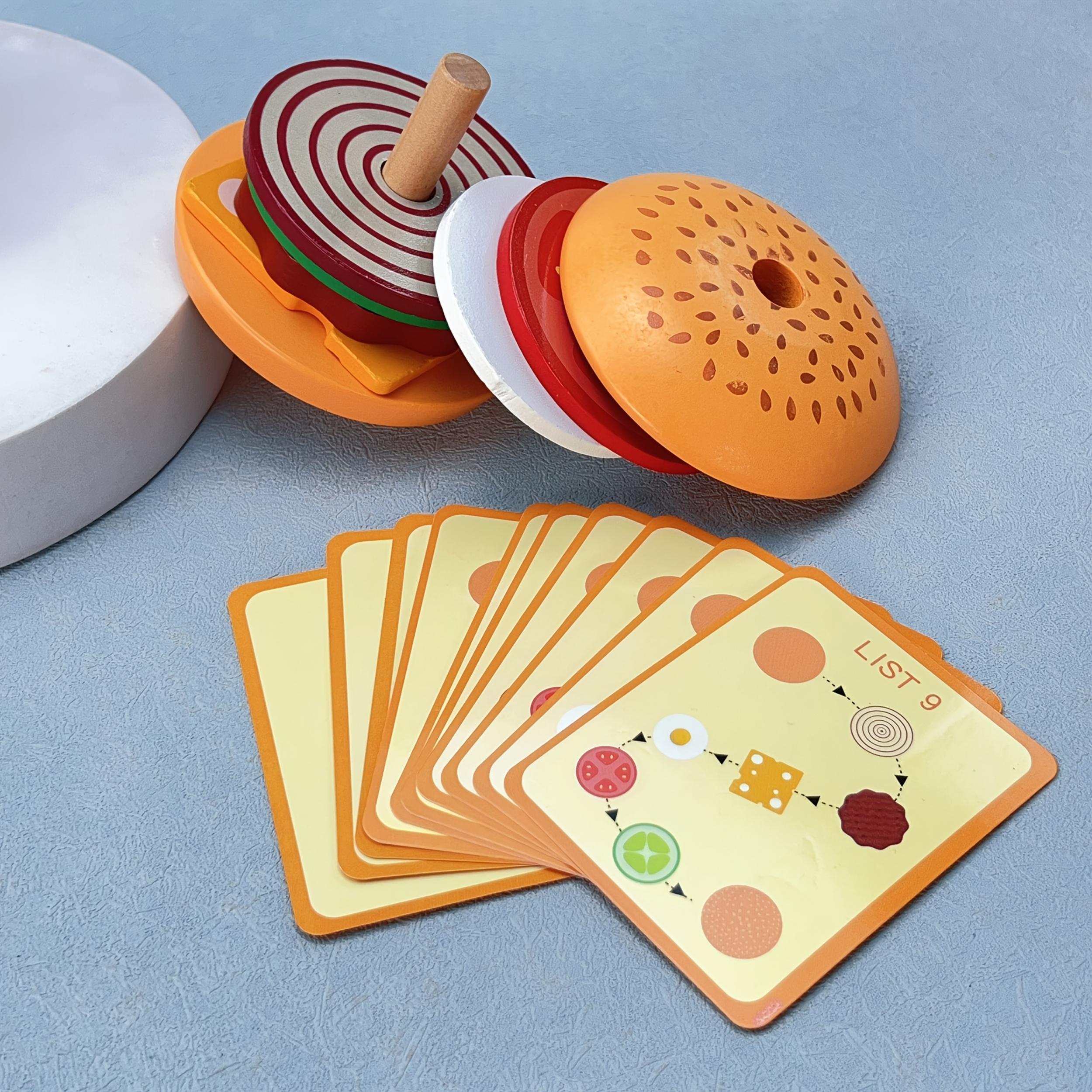 Wooden Burger Fries & Sandwich Playset for Kitchen Pretend Play