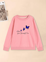 Girls Creative Butterfly Graphic Sweatshirt Round Neck Pullover Top