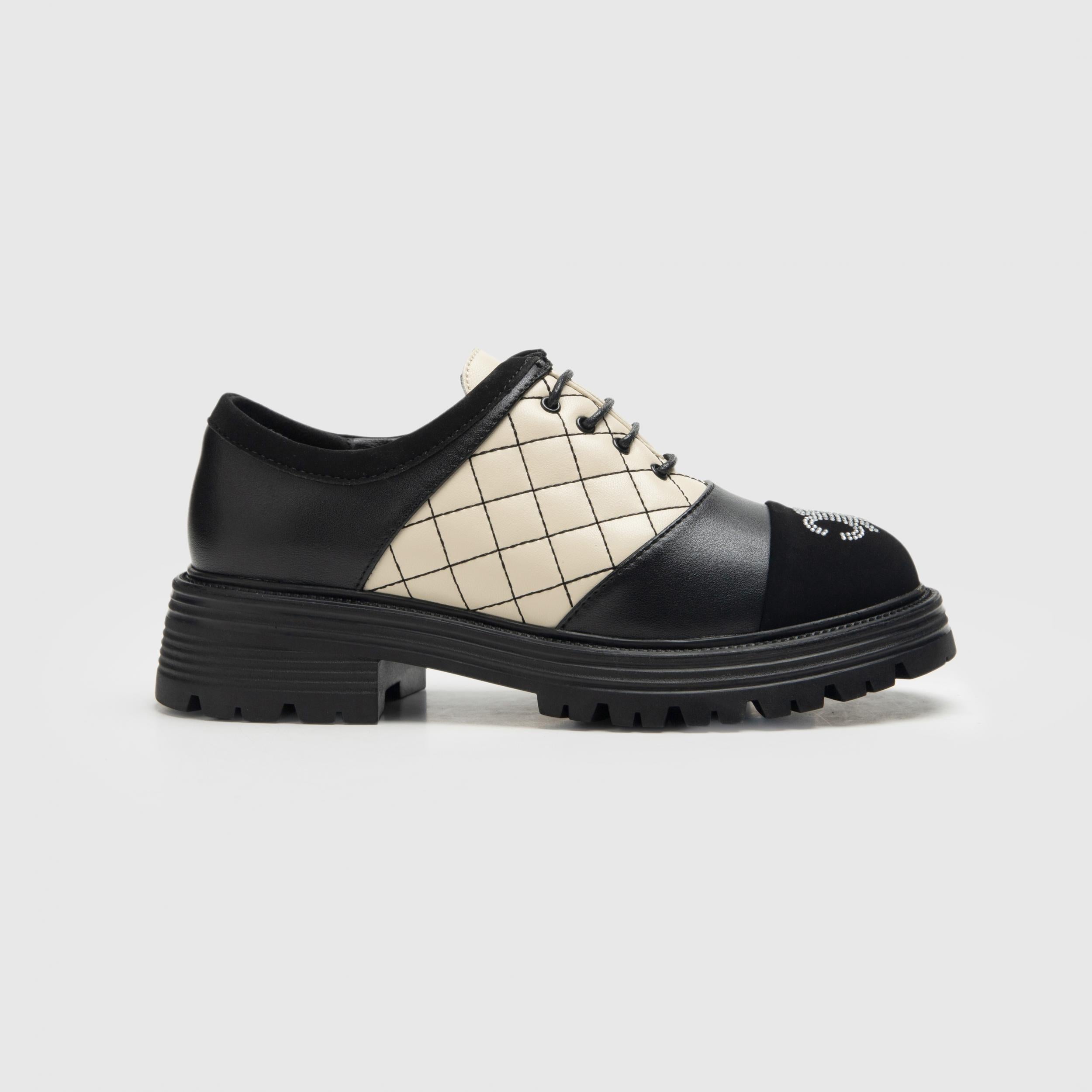 British Style Platform Oxfords Plaid Embroidered Lace Up Shoes
