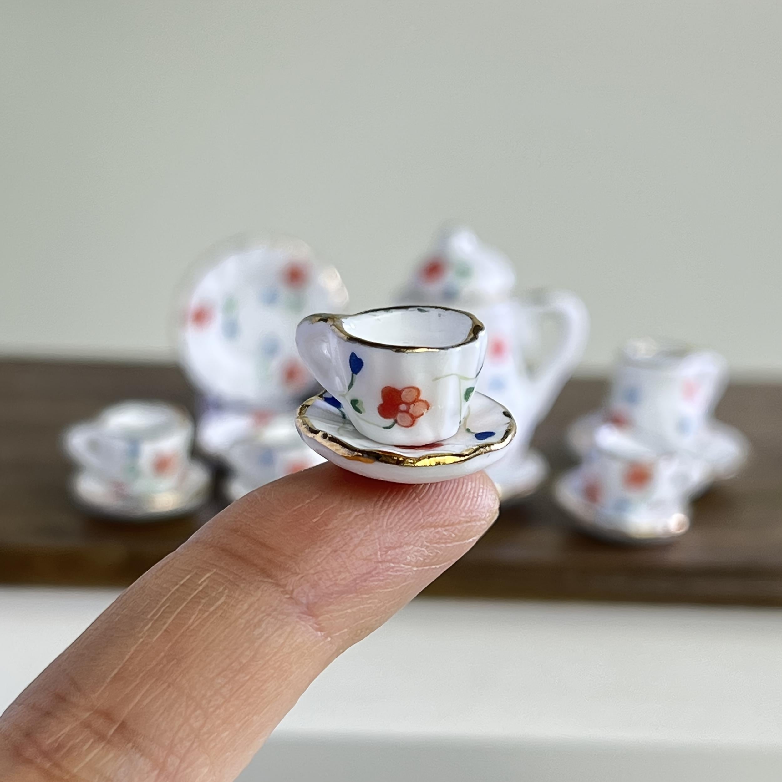 Mini Ceramic Tea Set Dollhouse Accessory Retro Model Decoration