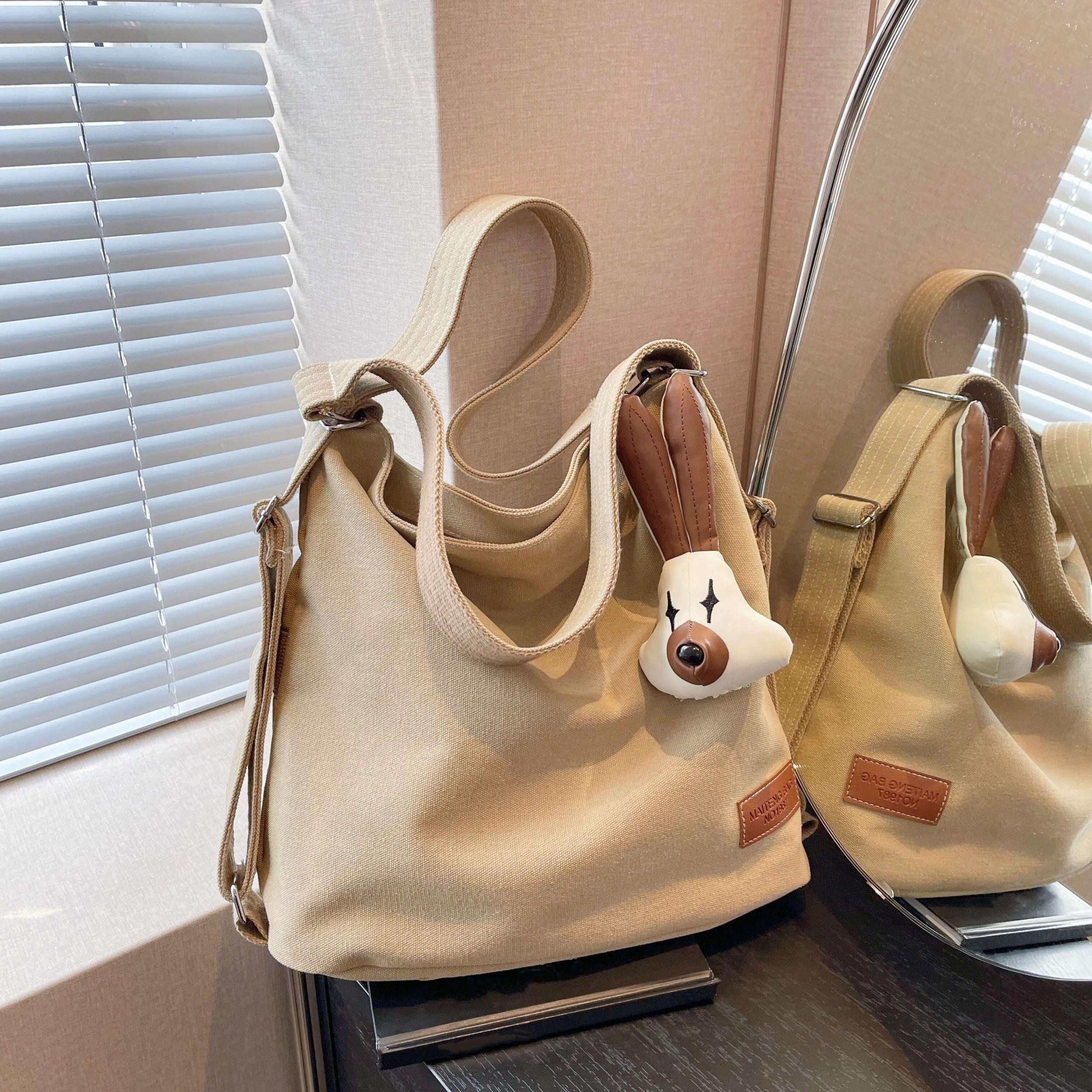 Khaki Canvas Durable Handbag Zipper Large Capacity Shoulder Bag