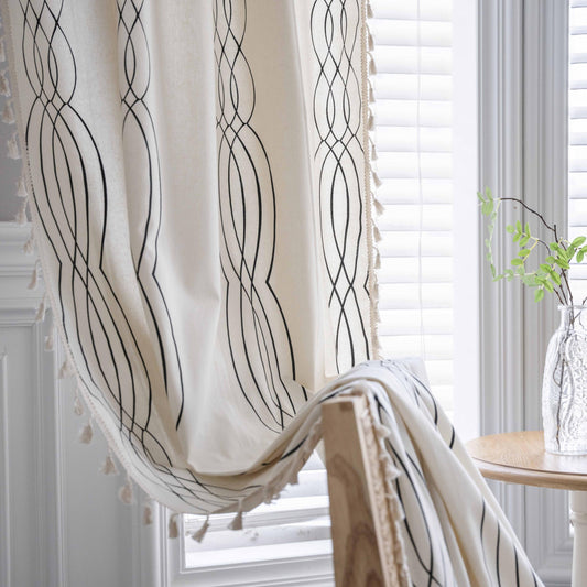 Boho Vintage Tassel Curtain for Bedroom and Living Room