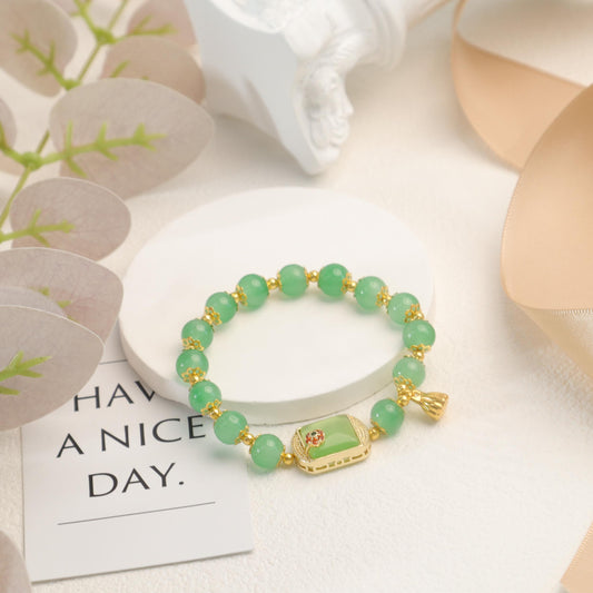 Green Gemstone Lotus Bracelet - Perfect Gift for Her