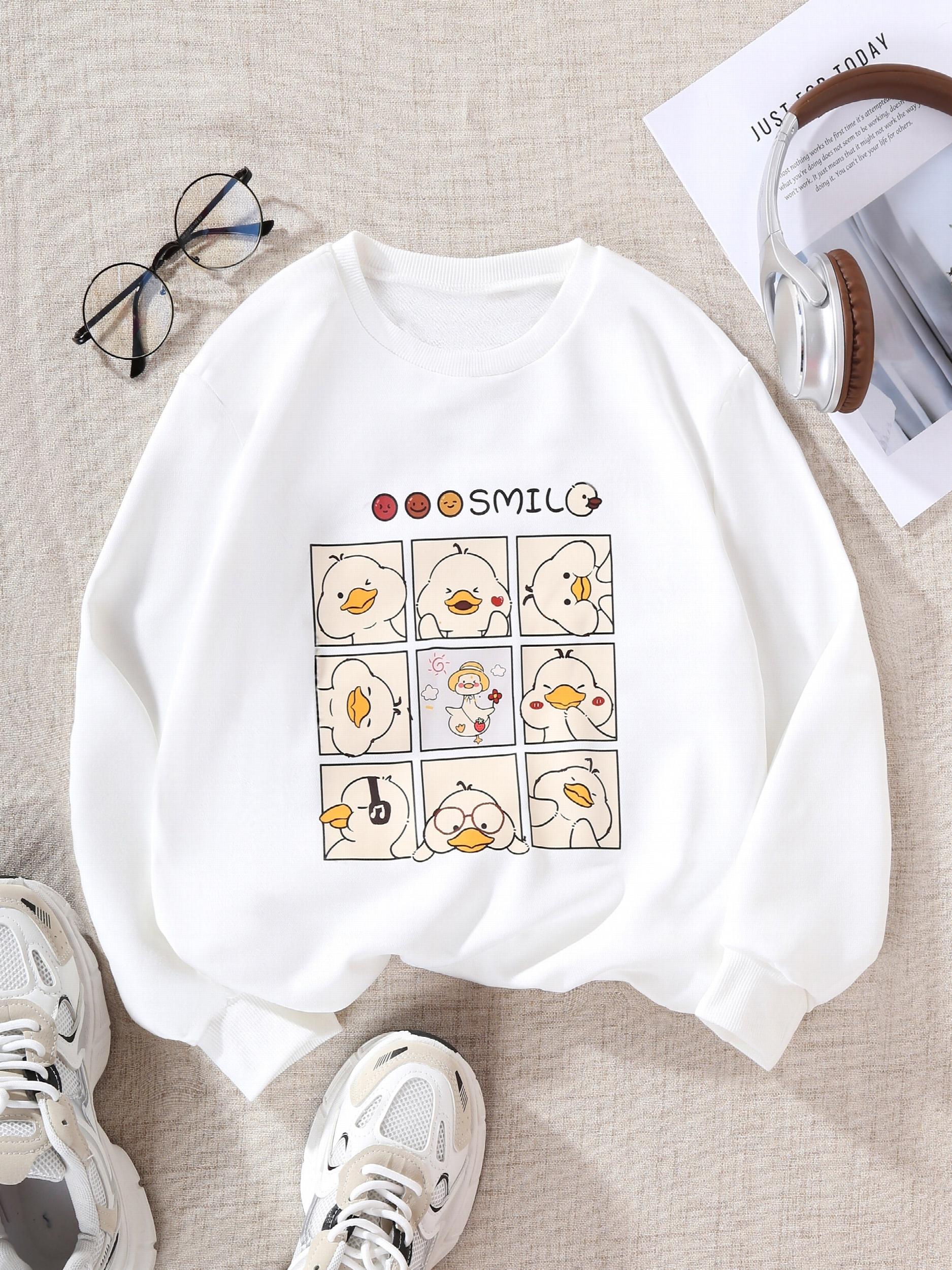 Girls' Smile Ducks Graphic Crew Neck Sweatshirt Pullovers for Kids