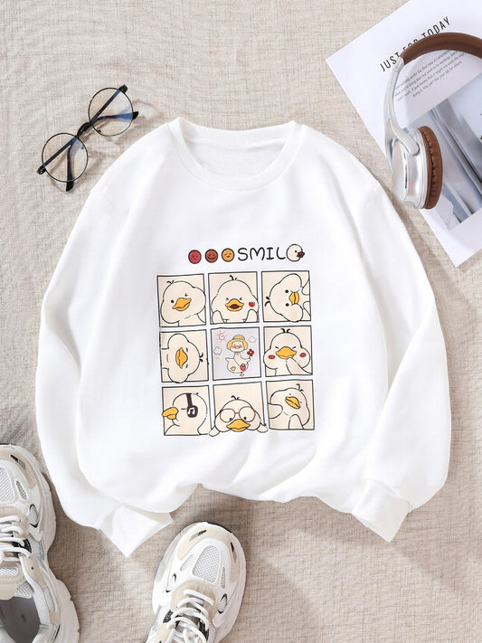 Girls' Smile Ducks Graphic Crew Neck Sweatshirt Pullovers for Kids