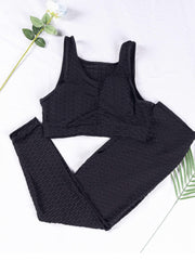  Plain Honeycomb Pattern Tank Crop Top & Leggings Sports Outfit Set