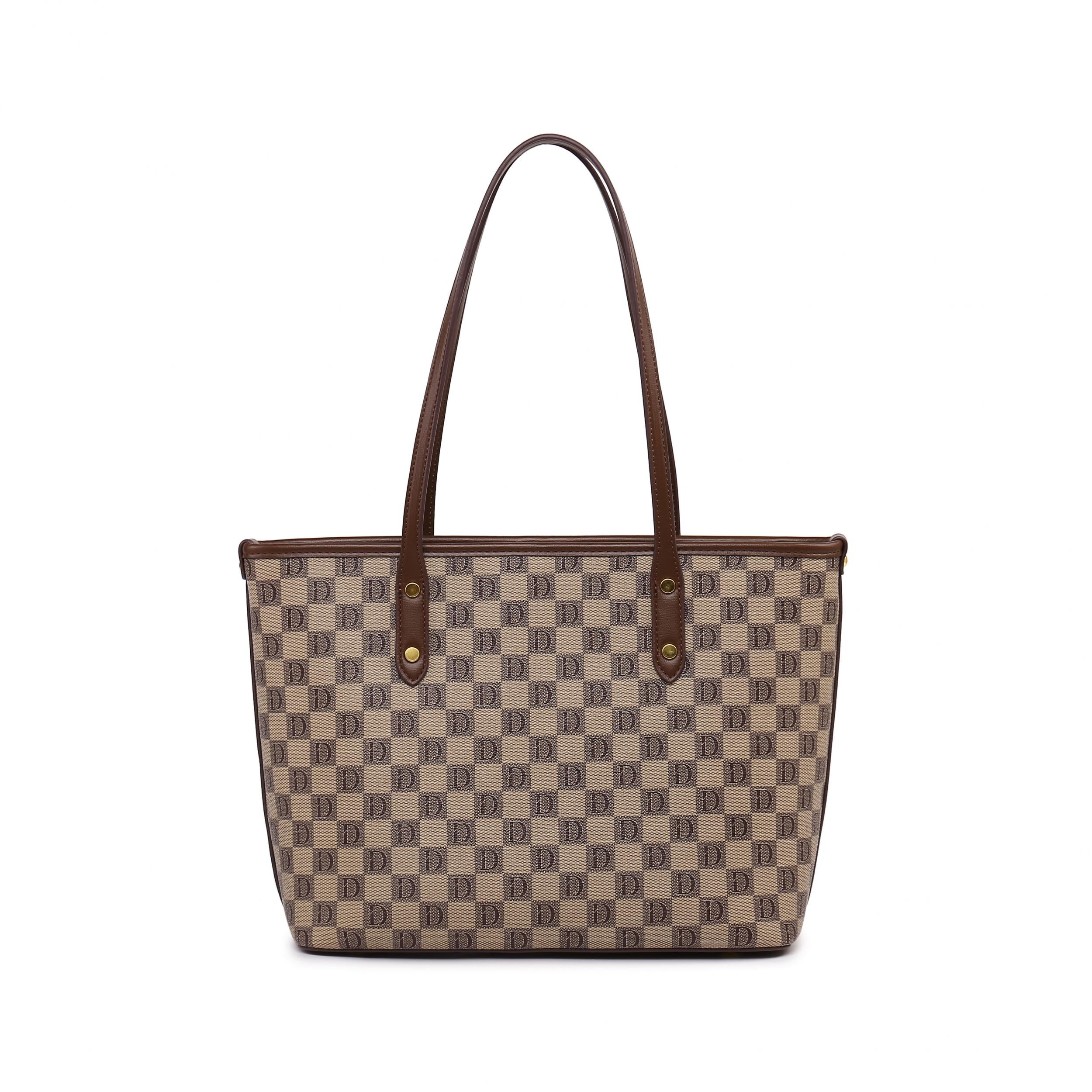 Plaid Print Zipper Tote Bag Large Capacity Versatile Hanbag Zipper Casual Bag