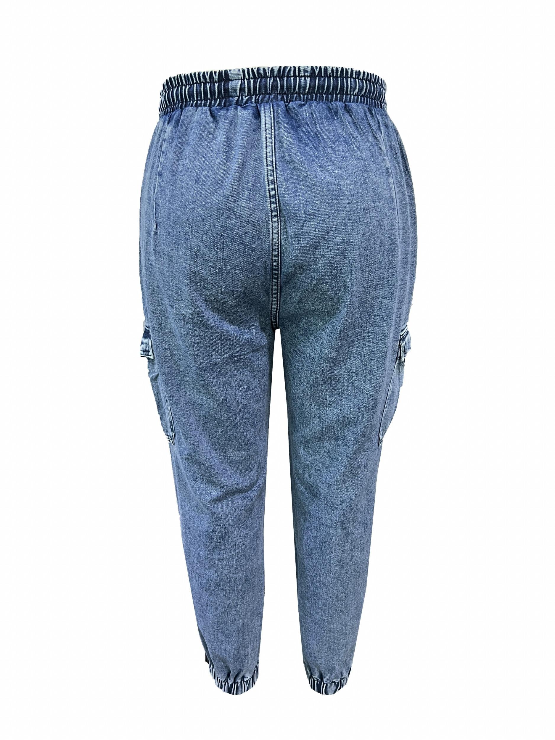  Drawstring Tapered Leg Jeans With Pockets