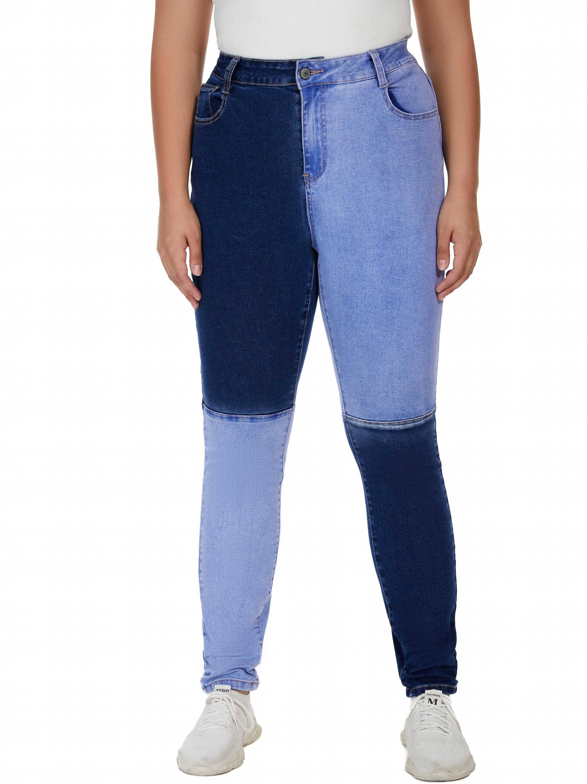  Patchwork Button Fly Slim Fit Denim Pants