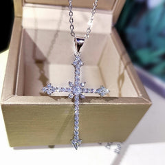 Zircon Star Cross Necklace Silver Plated Jewelry For Women Men