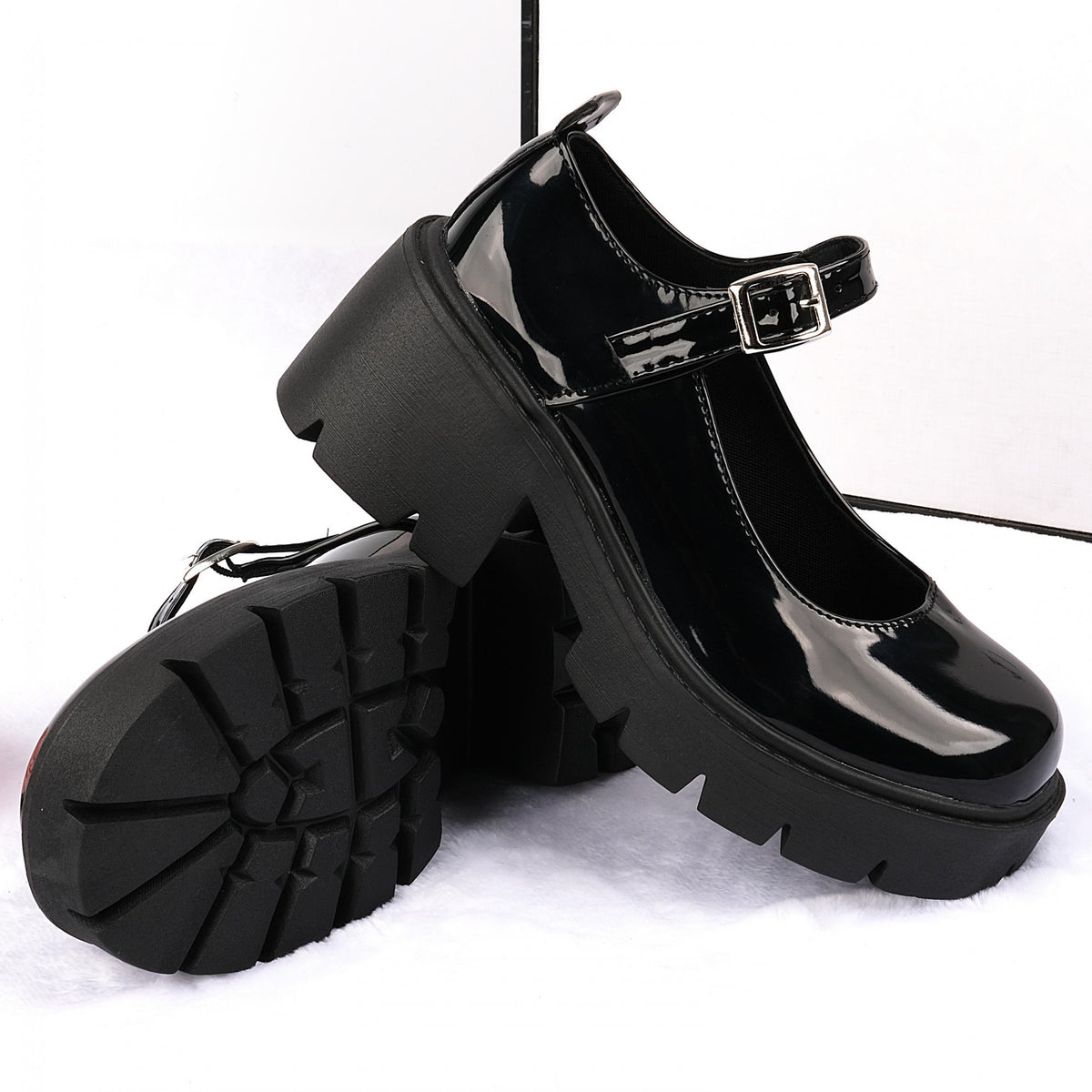 Women's Square Toe Platform Mary Jane Pumps Waterproof College Style Shoes