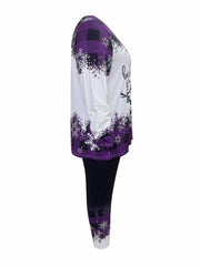  Christmas Snowman Print Tunic Top & Leggings Set