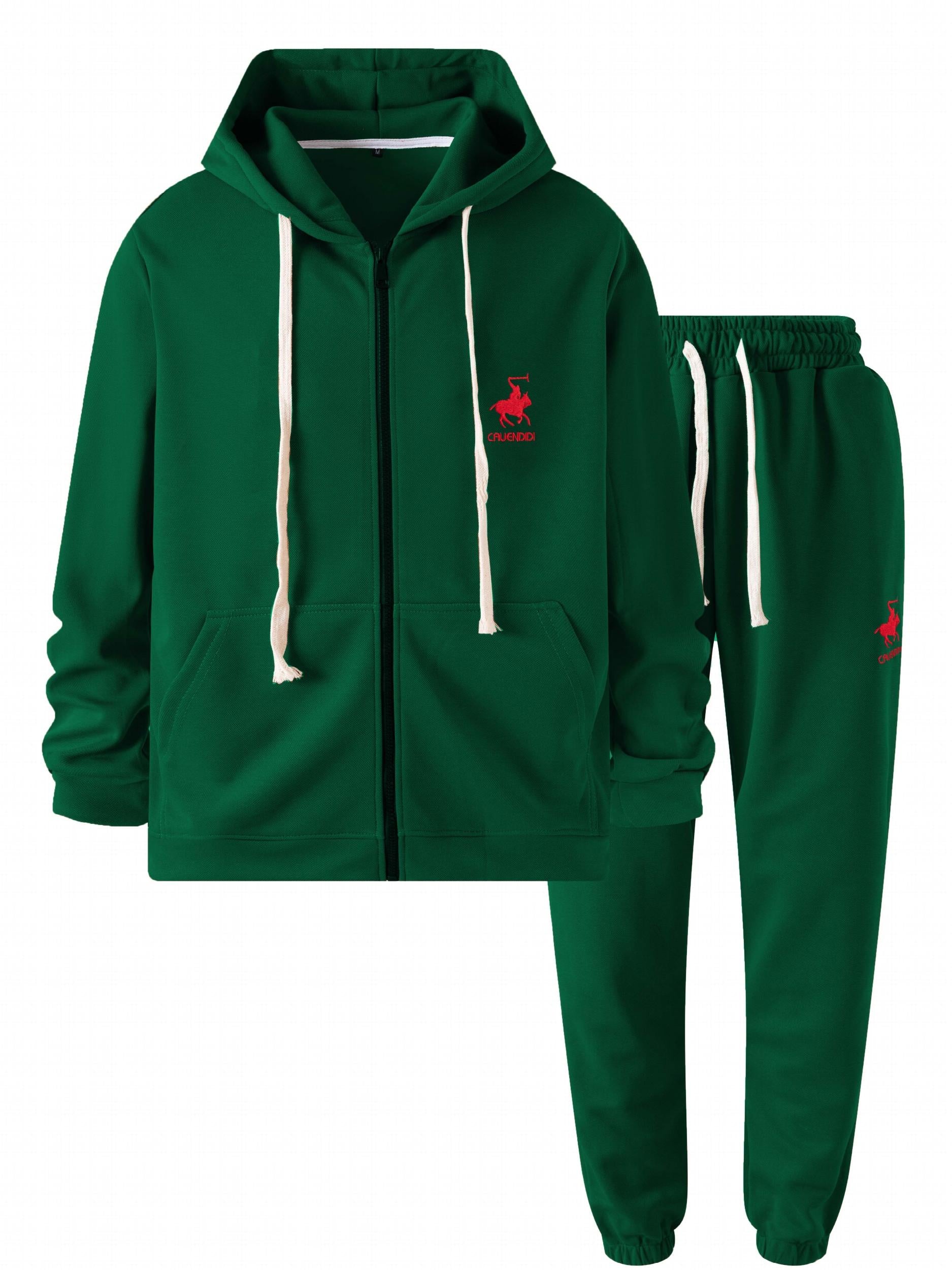 Men's Sports Suit Chest Pattern Hooded Jacket & Drawstring Pants