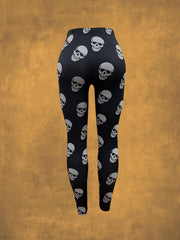 Skull Print Skinny Leggings Gothic Stretchy Leggings
