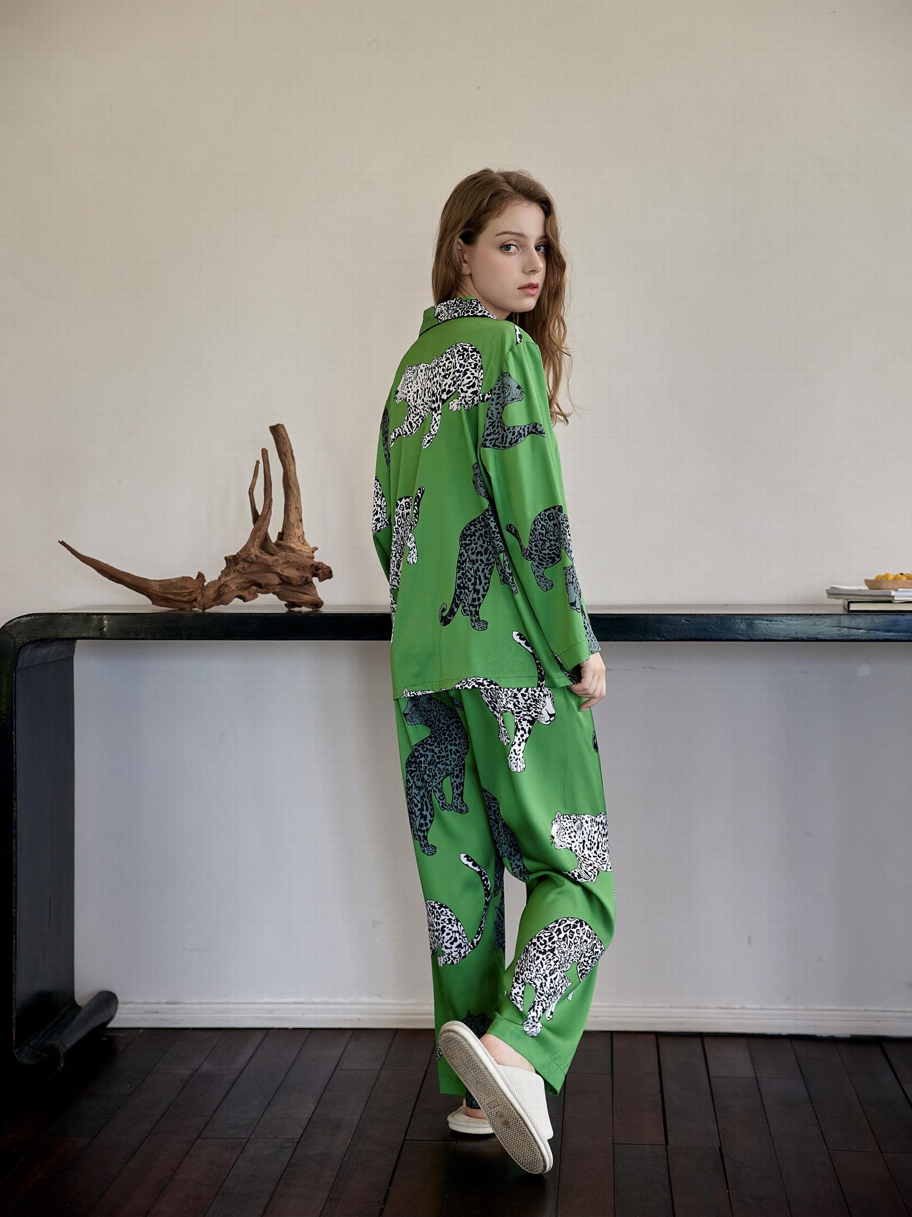 Leopard Print Pajama Set Long Sleeve Top & Pants