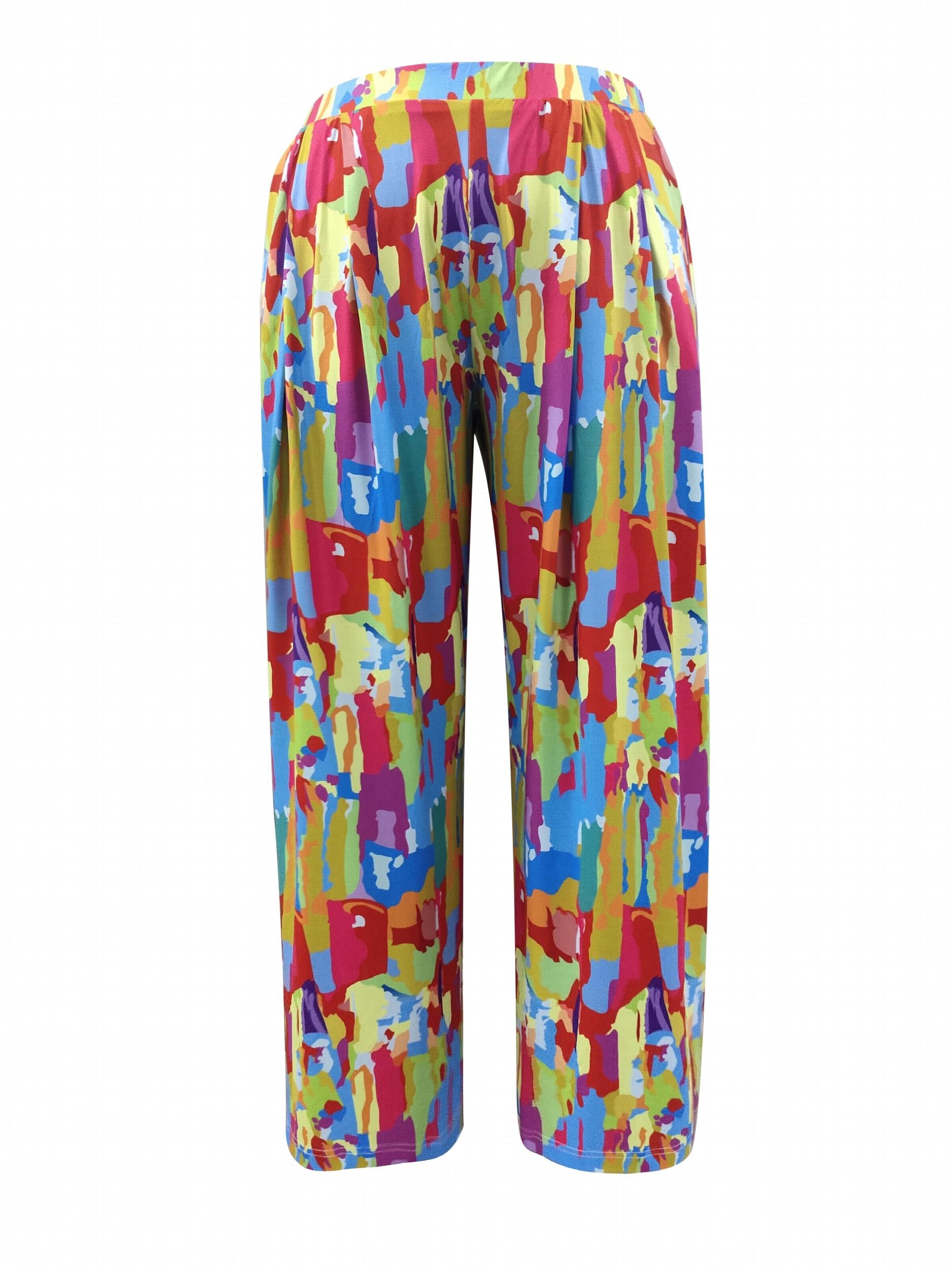 Women's Plus Contrast High Rise Wide Leg Pants With Pockets