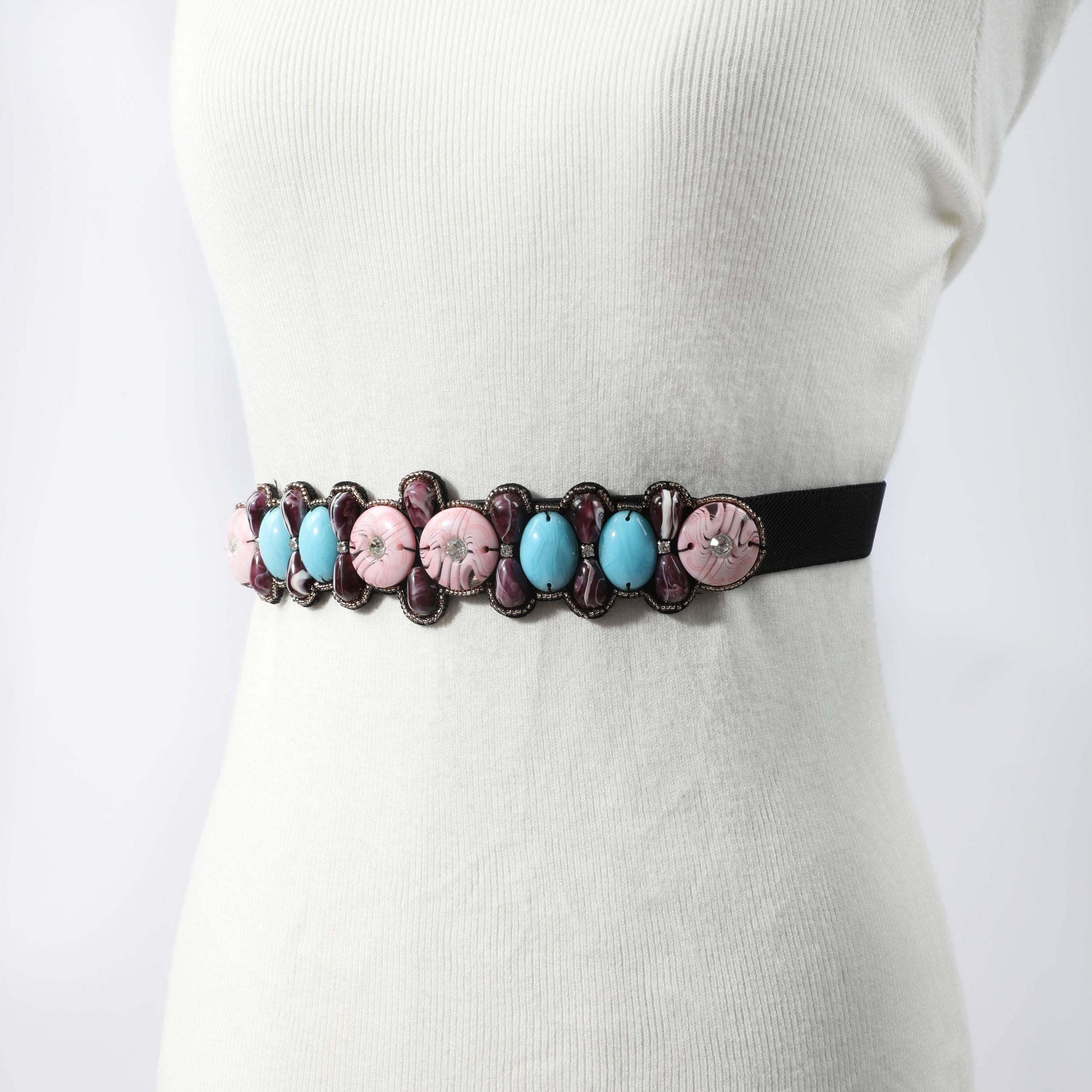 Boho Gemstone Belt Elastic Waistband Vintage PU Leather Dress Coat Girdle