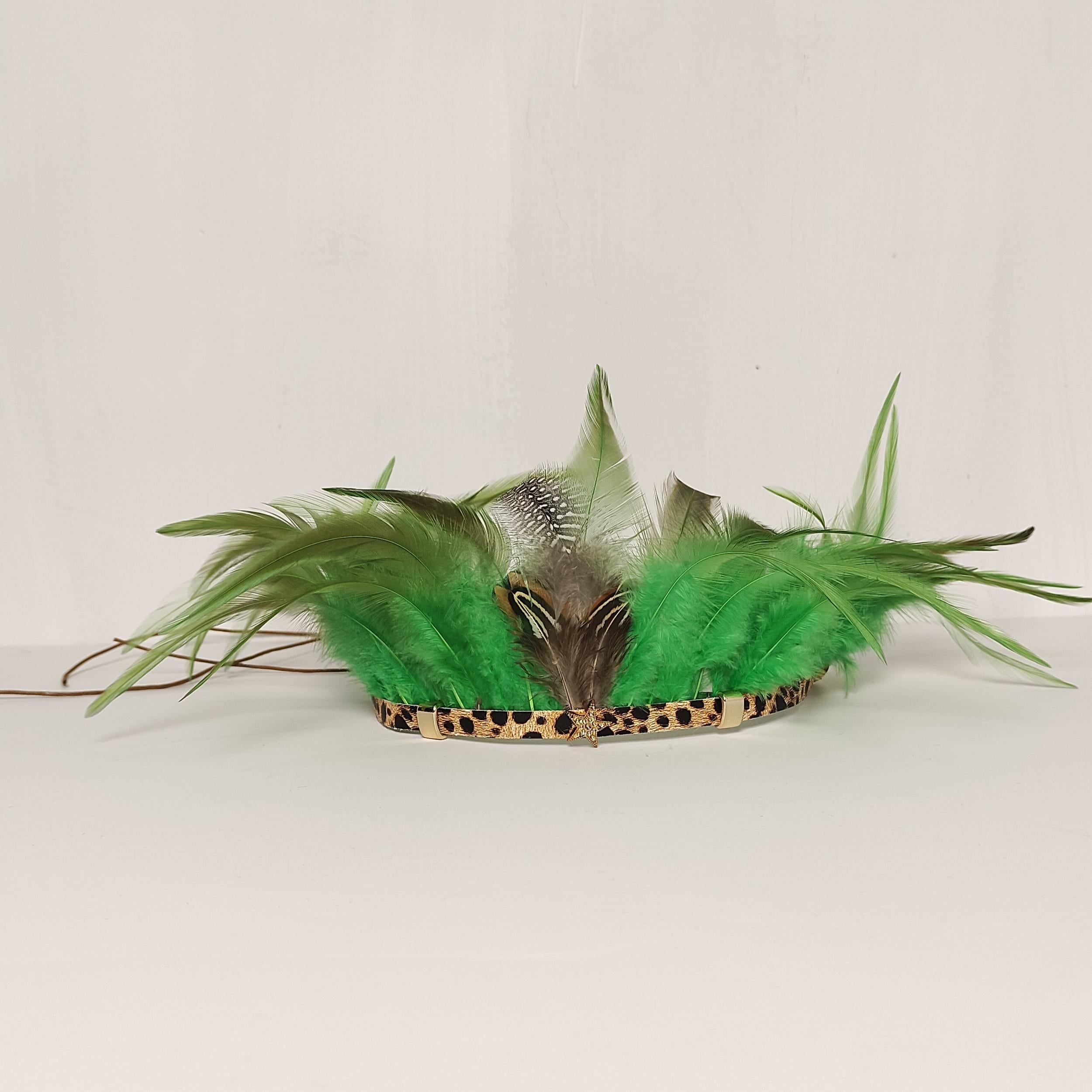Adjustable Feather Headband with Leopard Print Belt Ethnic Style